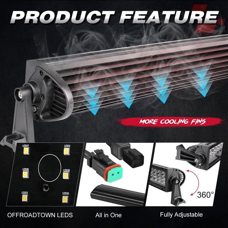 OFFROADTOWN 20Inch LED Light Bar 320W Off Road Driving Light Spot Flood Combo Work Light Fog Lights with Wiring Harness and Black Cover for Truck Pickup UTV SUV Bronco - Image 3